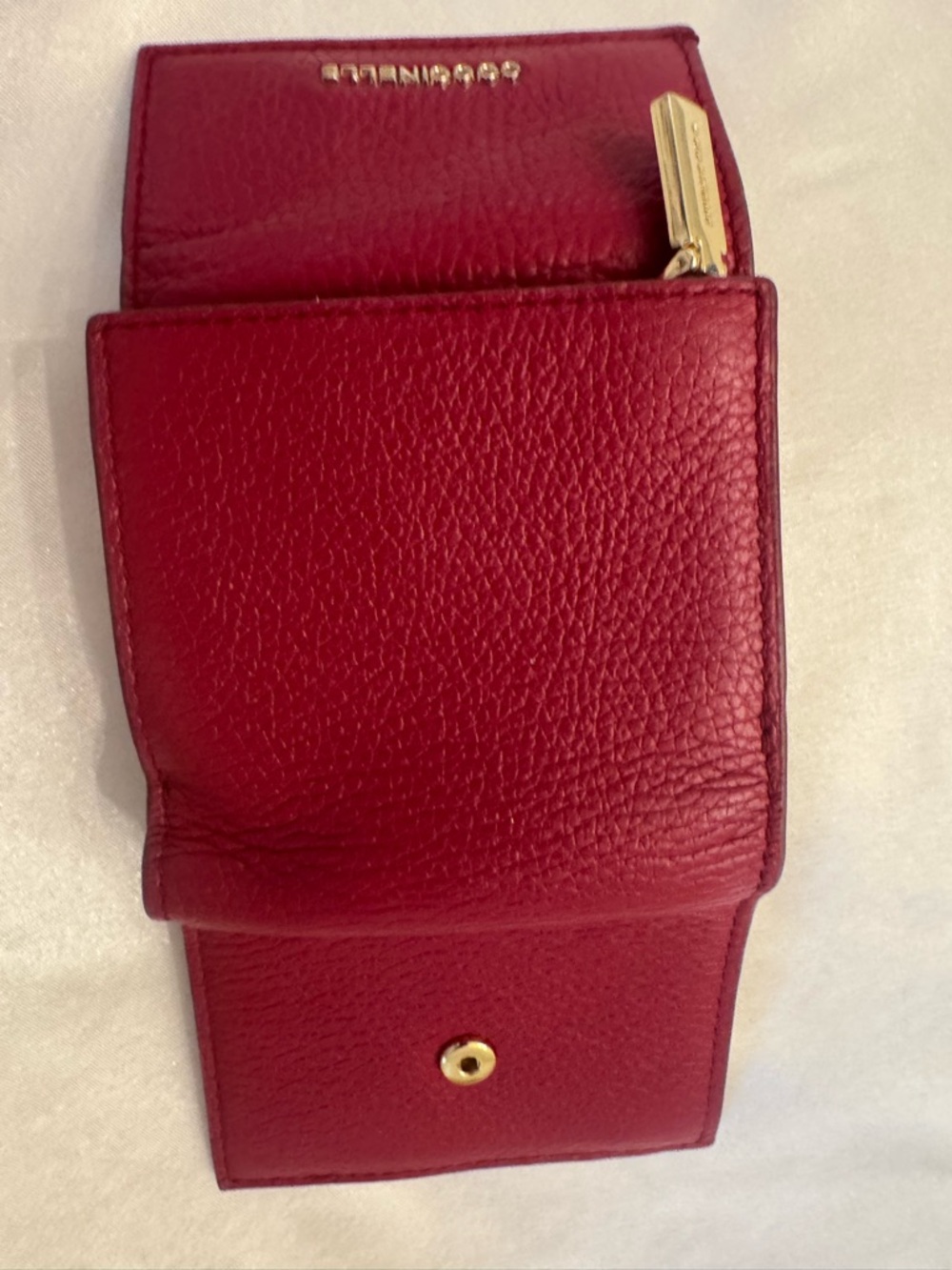 Coccinelle Red Pebbled Leather Compact Wallet with Gold Logo - Picture 3 of 3